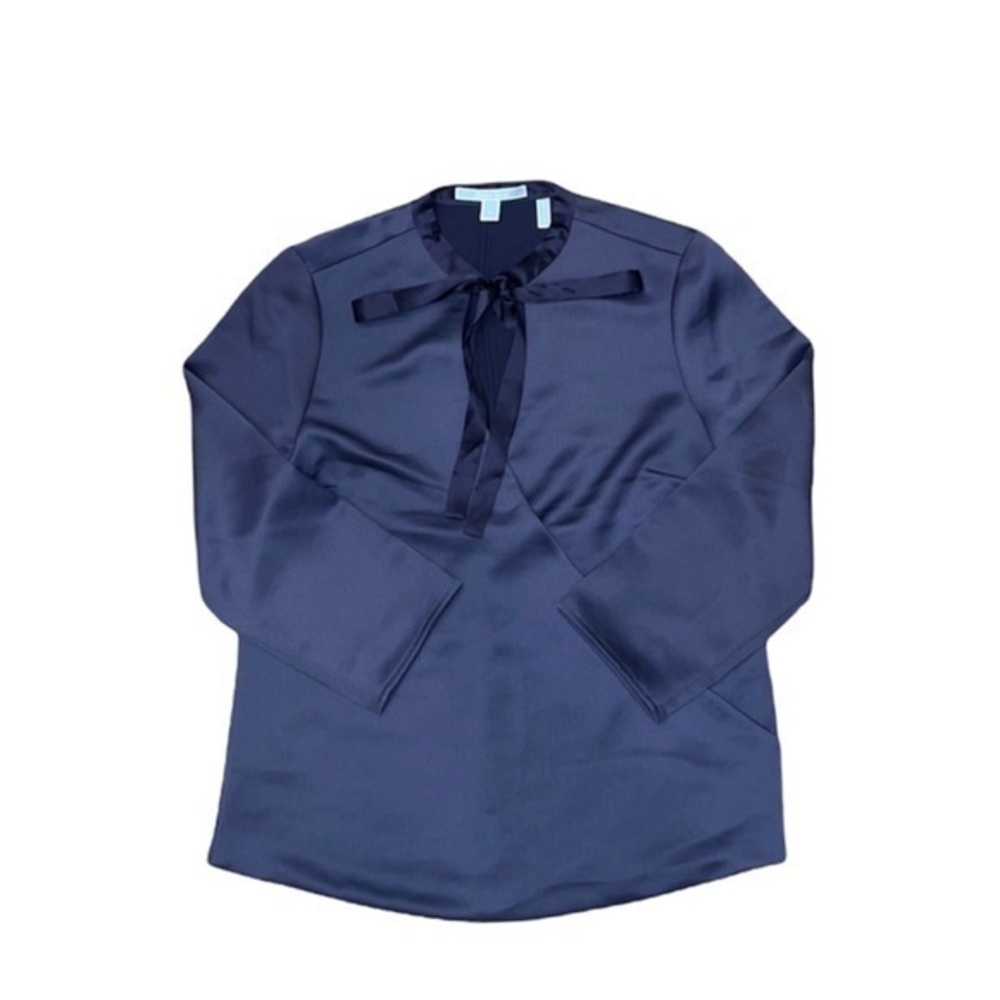 Draper‎ James Navy Blue Silk Neck Tie Blouse Top